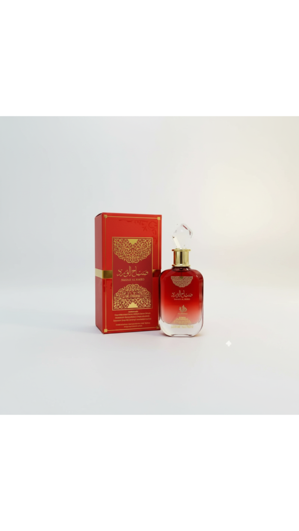 Perfume árabe feminino Al Wataniah Sabah Al Ward Valentine Eau de Parfum 100ml — frasco e embalagem vermelha