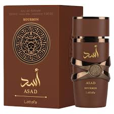 Perfume árabe masculino Lattafa Asad Bourbon Eau de Parfum 100ml — frasco e embalagem