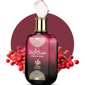 Sabah Al Ward Al Wataniah — frasco vinho com sementes de pimenta rosa