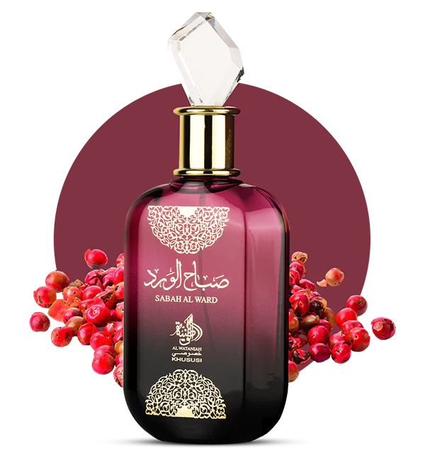 Sabah Al Ward Al Wataniah — frasco vinho com sementes de pimenta rosa